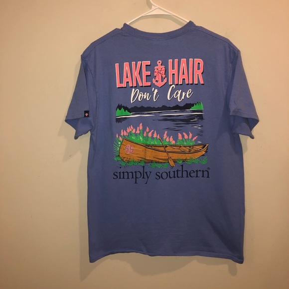 Simply Southern Tops - Simply Southern lake hair don’t care t shirt blue